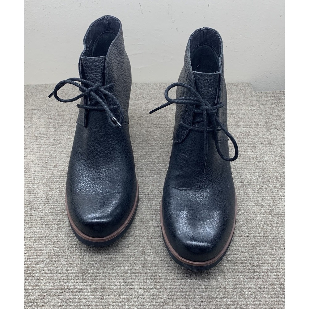 Kork-Ease Boots Women 9.5M EU 41 Shoes Black Leather Ankle Booties Pull On Boho